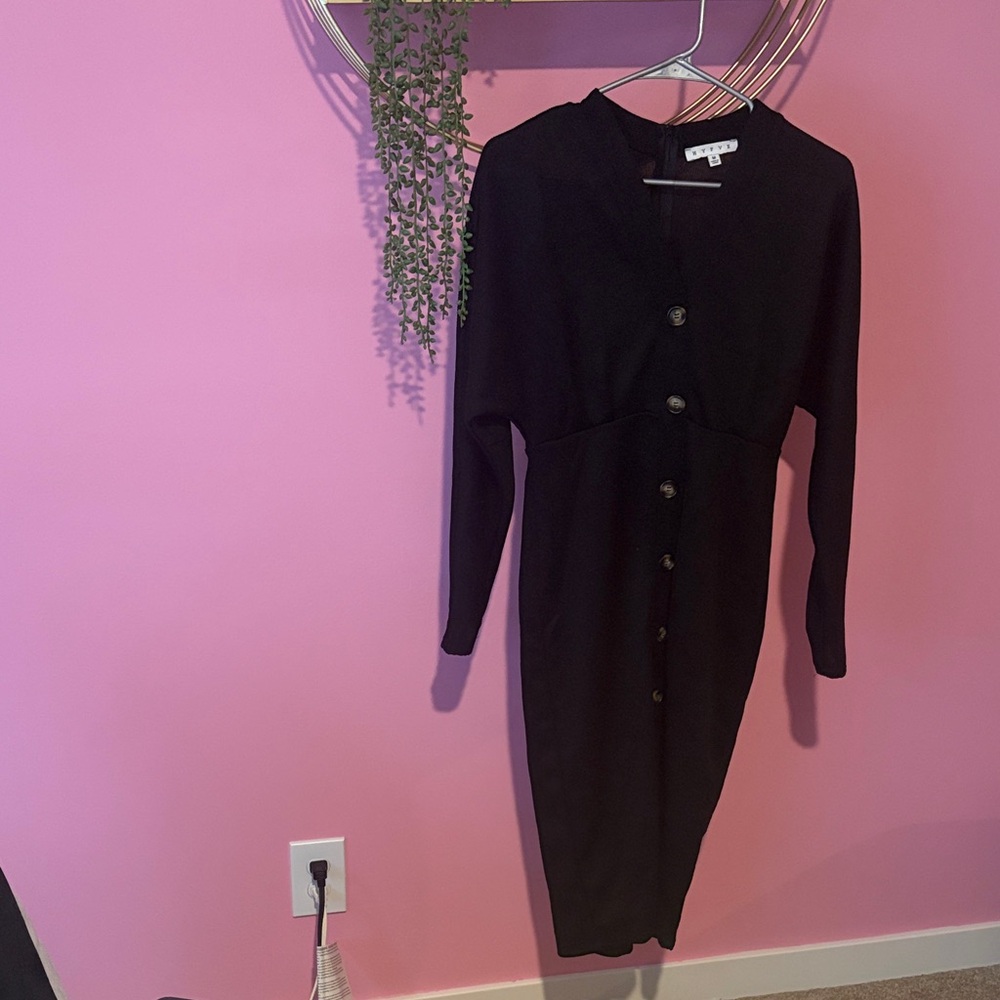 Elegant Black  non working Button-Up Dress